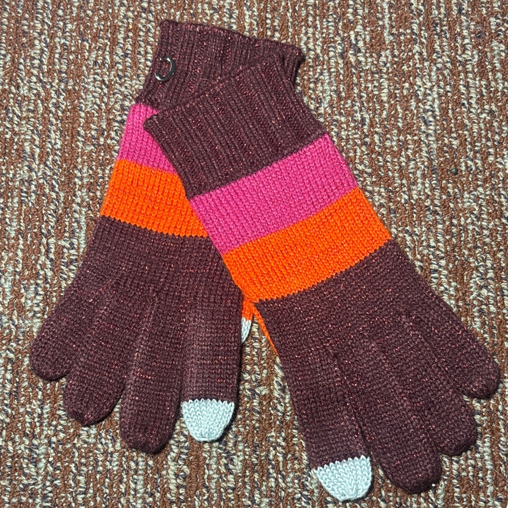 Circus by Sam Edelman Vibrant Knit Gloves sparkle bold orange maroon winter cold